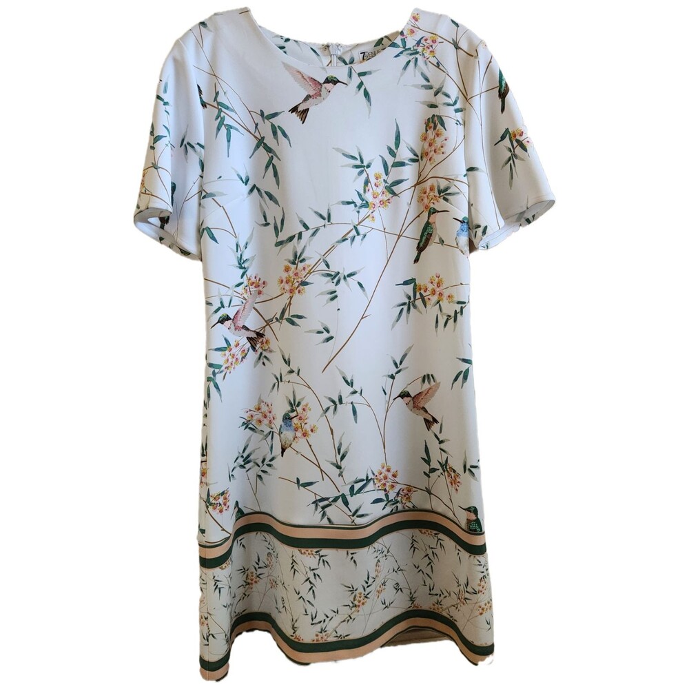7th Ave Design Women's Dress Size M Floral Birds Garden Modest Romantic